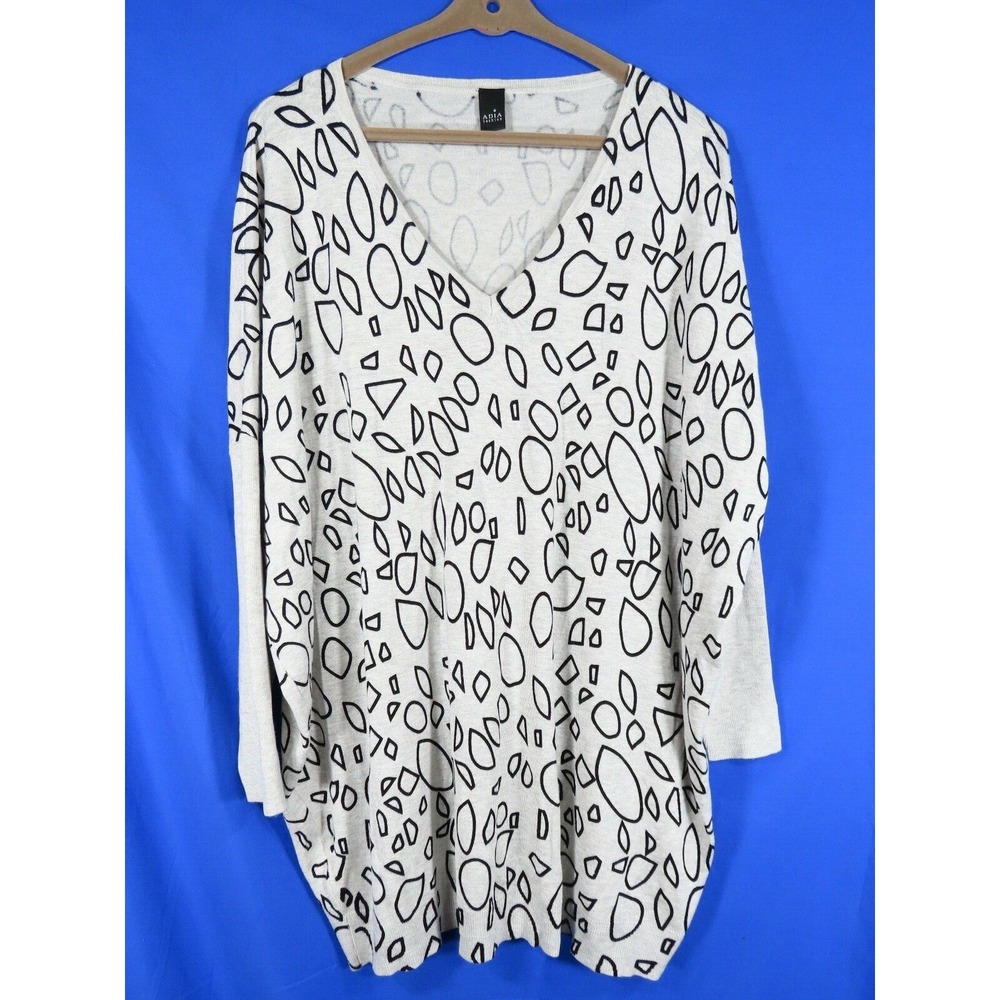 NWT ADIA NAVABI Super Soft LIGHTWEIGHT SWEATER TUNIC Gray/Black Print UK-L,US-20